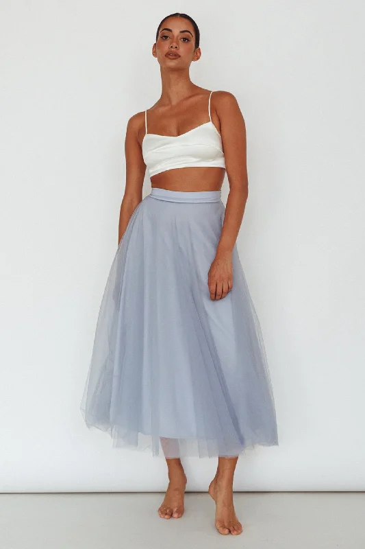 Jasmine Organza Mesh Elasticated Waist Midi Skirt Blue velvet skirt glossy