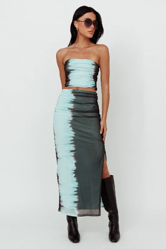 Jolyn Mesh Midi Skirt Charcoal pleated skirt texture