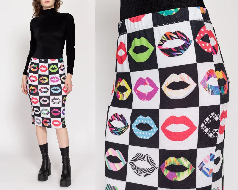 Large 90s Pop Art Lips Print Midi Skirt wrap skirt elegant
