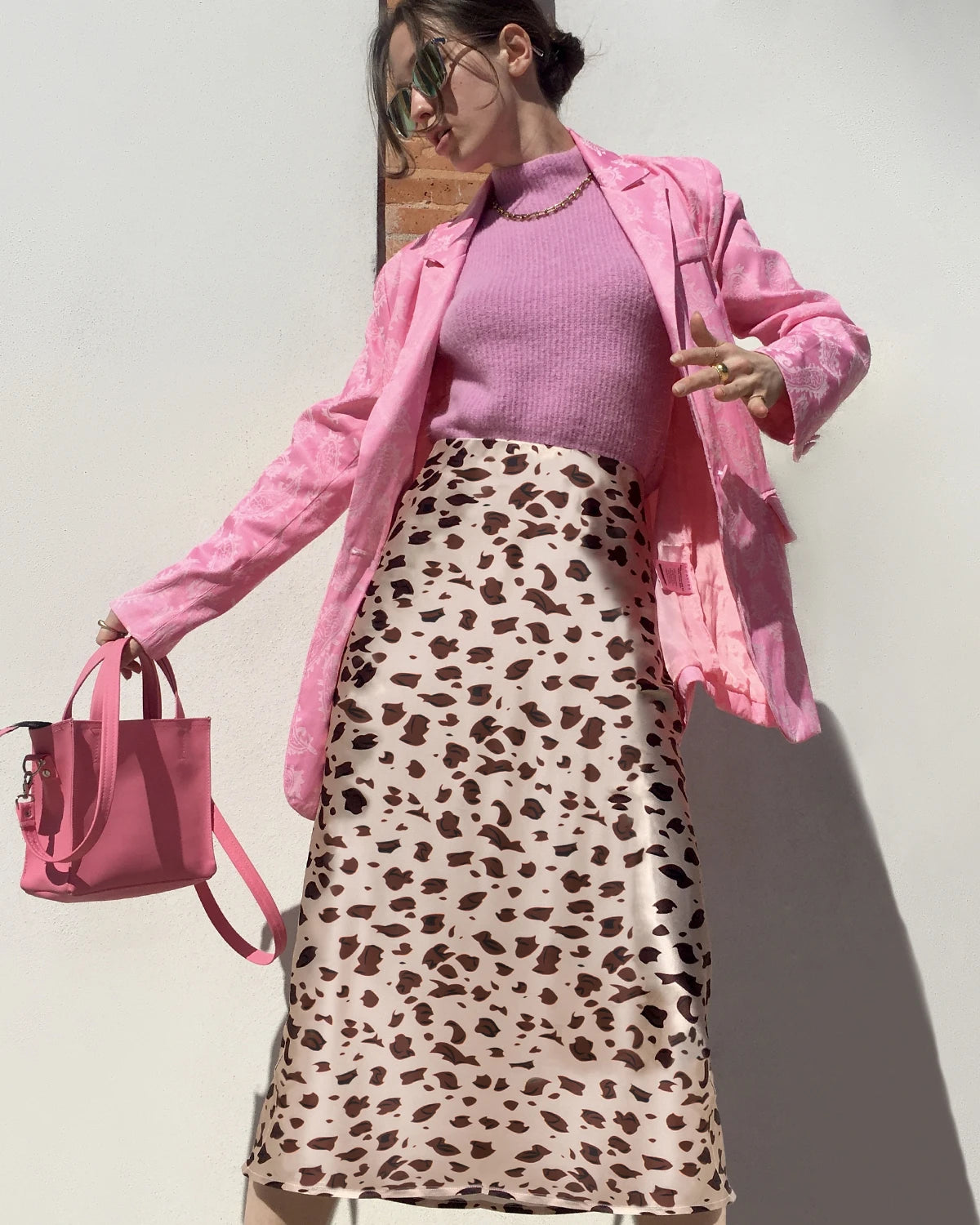 Leopard Print 100% Silk Midi Skirts asymmetrical skirt cut