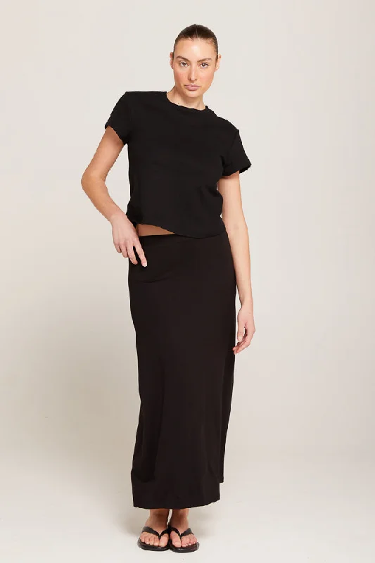 LEYLAH MIDI SKIRT - BLACK silk skirt lustrous