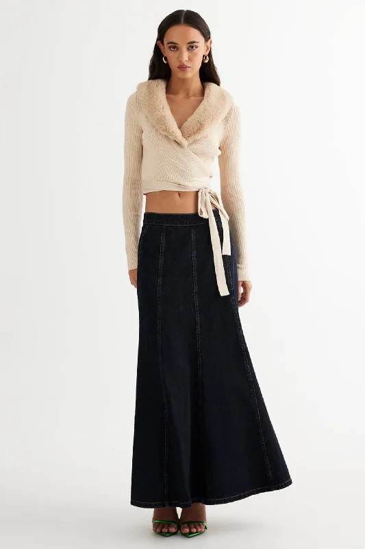 LIONESS Wyoming Denim Skirt Dark Denim leather skirt modern