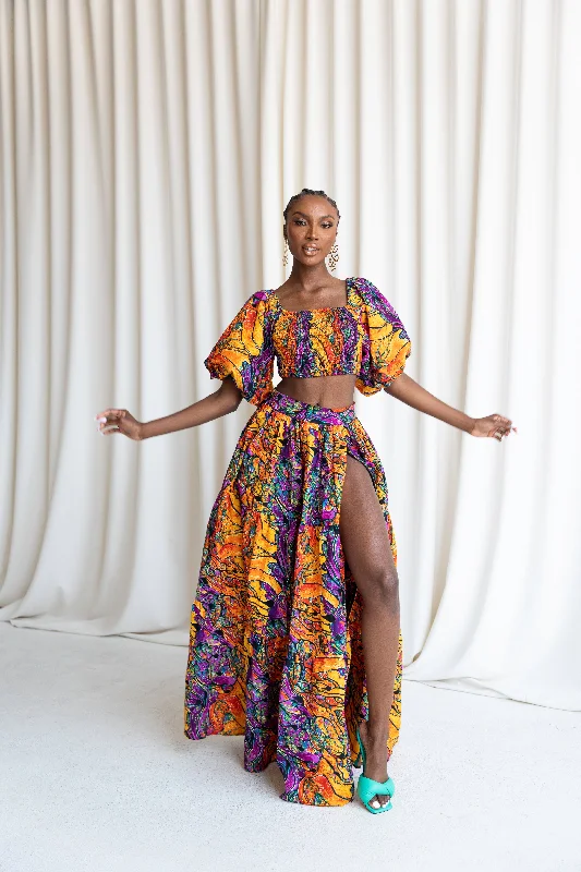 LISA Tiered African Print Maxi Skirt linen skirt light