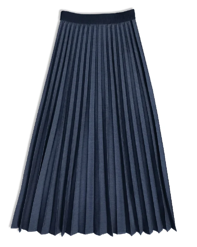 Marilyn Accordion-Pleated Midi Skirt in Denim linen skirt natural
