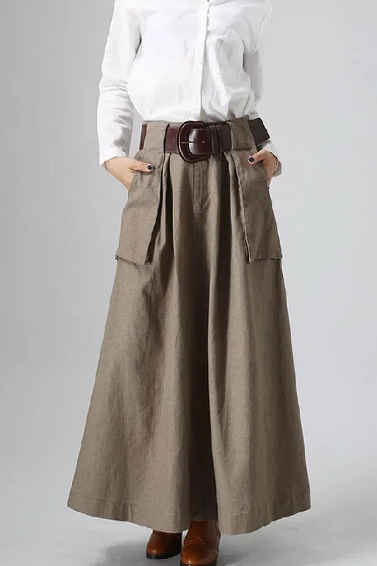 Women's long maxi skirt with big pockets  0820# satin skirt smooth