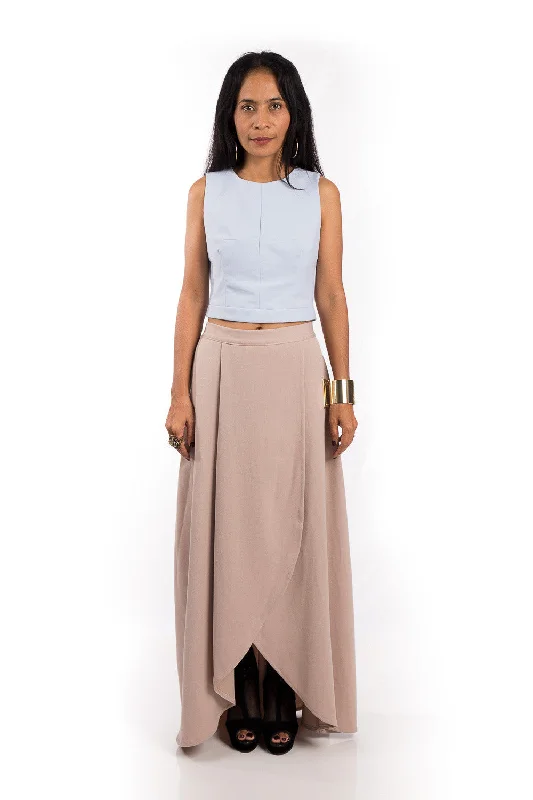 Maxi Skirt,  Split Skirt, Beige Skirt pleated skirt texture