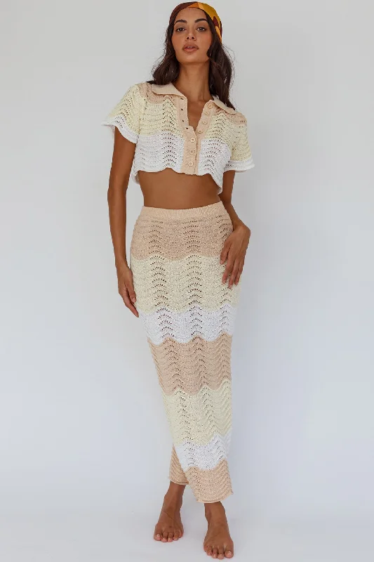 May Blooms Knit Maxi Skirt Lemon Butter chiffon skirt airy