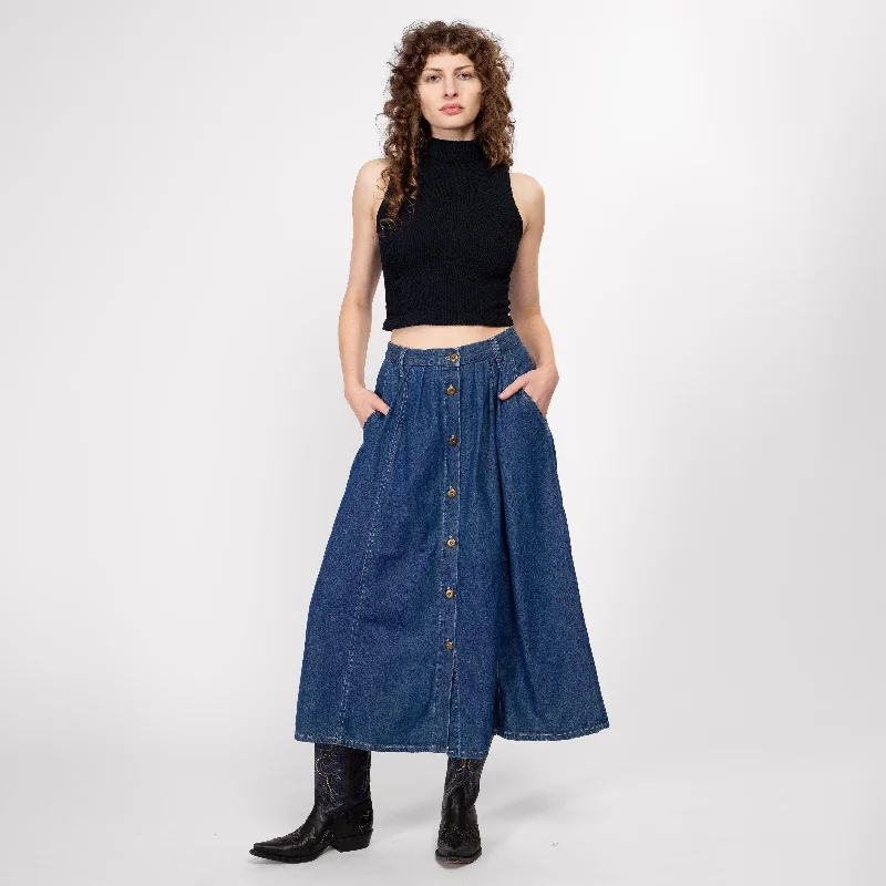 Med-Lrg 90s Dark Wash Denim Button Up Midi Skirt 29"-32" tulle skirt dreamy