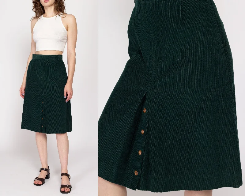 Medium 70s Forest Green Corduroy Split Front Skirt 28" relaxed fit skirt