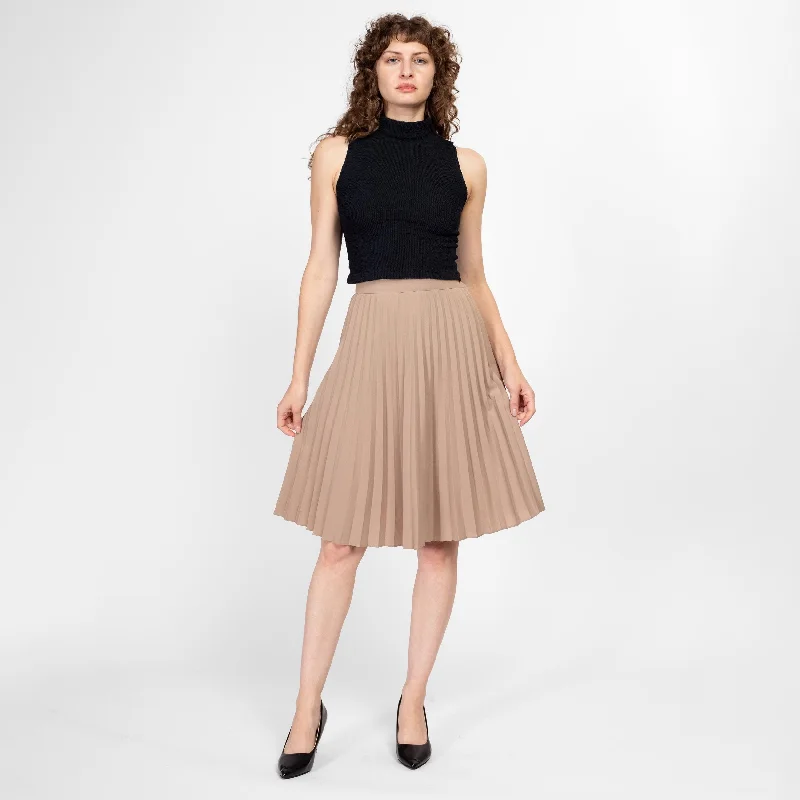 Medium 70s Khaki Accordion Pleat Midi Skirt 29" silk skirt smooth