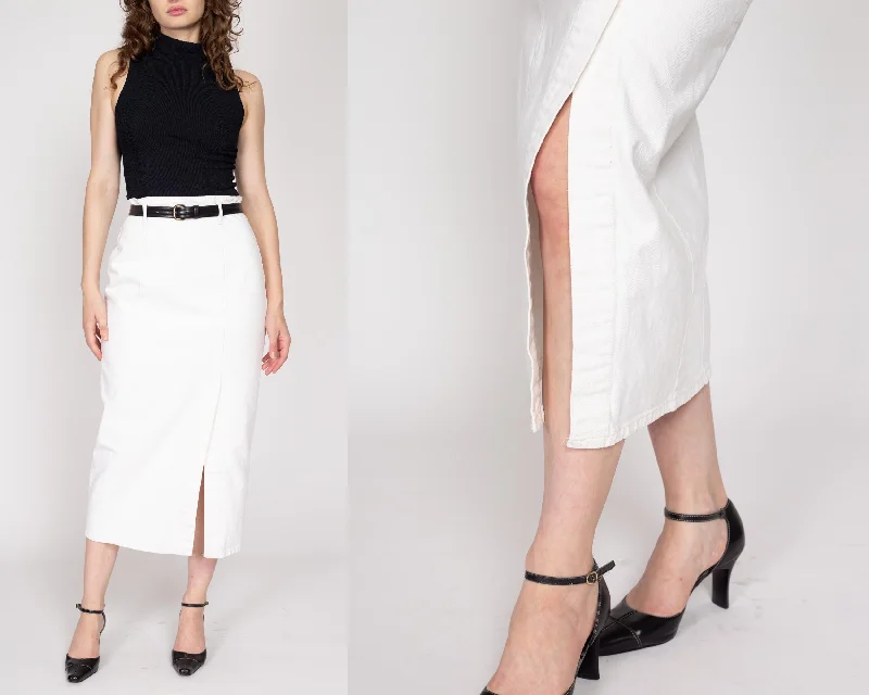 Medium 80s Guess White Denim Maxi Skirt 28" leather skirt sleek