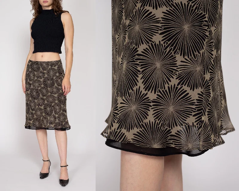 Medium 90s Chrysanthemum Print Silk Midi Skirt 30" lace skirt romantic