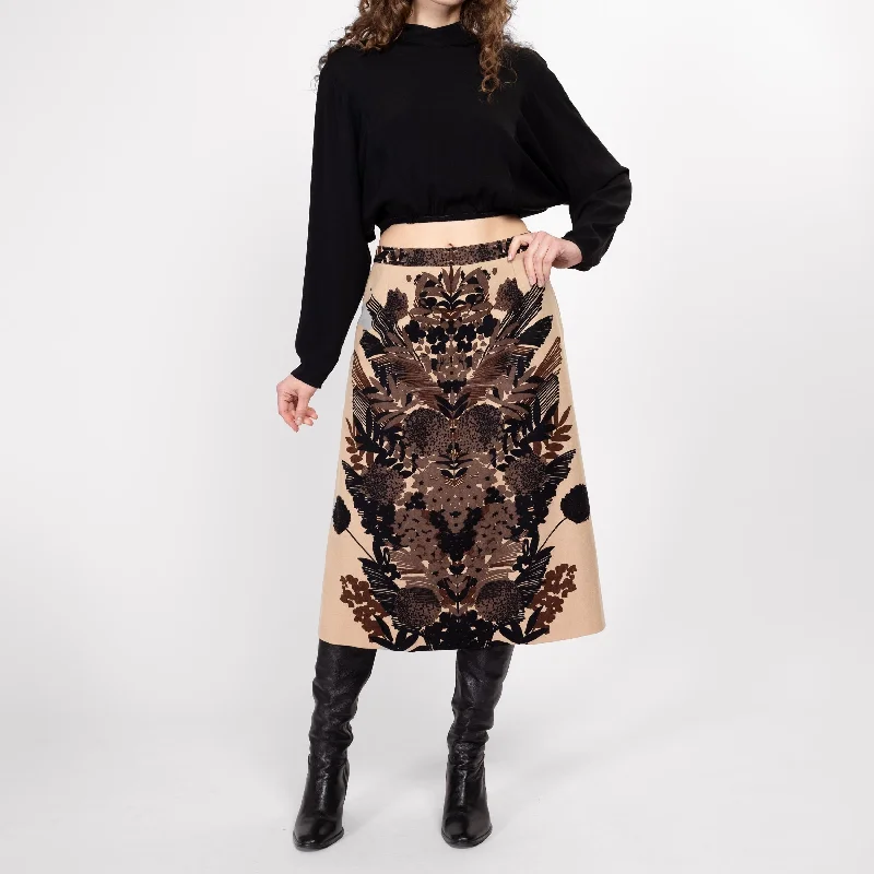 Medium 90s Ink Blot Print Wool Midi Skirt 29" belted skirt waist