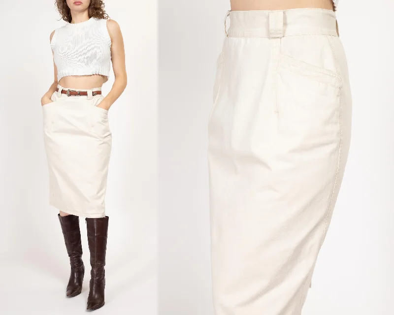 Medium 90s White Cotton High Waisted Midi Skirt denim skirt fashionable