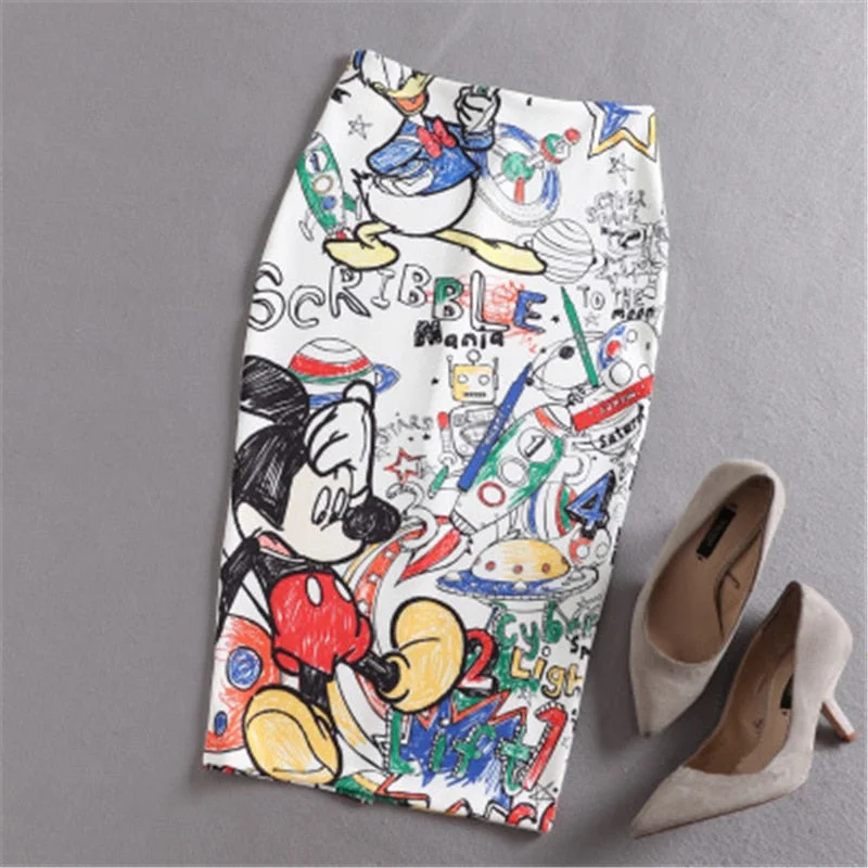 Mickey Women's high waist slim Hip skirt cartoon letter print pencil skirts Women Sexy Mickey skirt Knee Length Skirt for Summer patchwork skirt art Mickey Women's high waist slim Hip skirt cartoon letter print pencil skirts Women Sexy Mickey skirt Knee Length Skirt for Summer patchwork skirt art