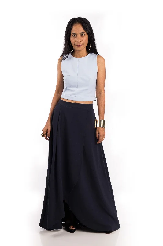 Navy Blue Skirt,  Split Skirt, Long Blue Skirt vintage skirt charm