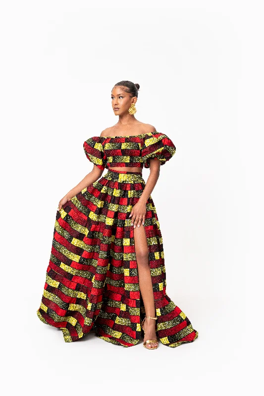 NAYA Tiered African Print Maxi Skirt leather skirt modern