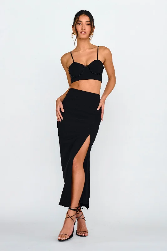 Next To You Thigh Split Skirt Black velvet skirt sumptuous