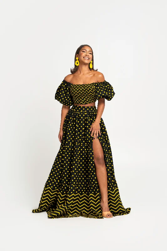 OGE Tiered African Print Maxi Skirt silk skirt luxurious
