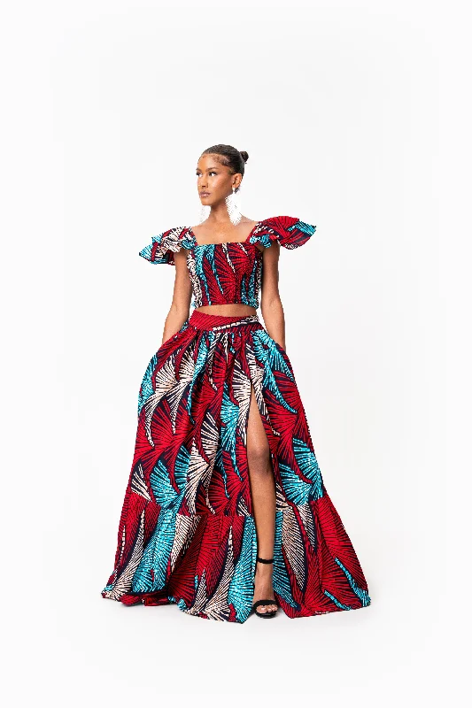 ONA Tiered African Print Maxi Skirt wool skirt thick
