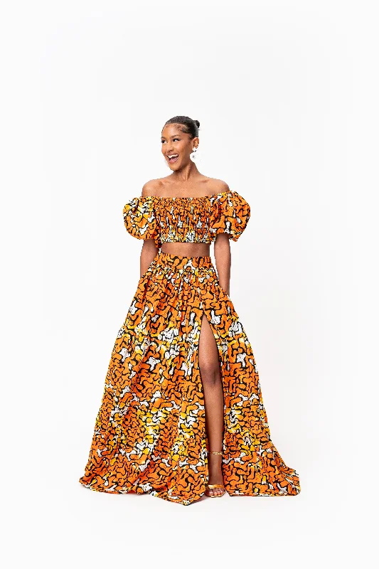 OTTI Tiered African Print Maxi Skirt chiffon skirt delicate