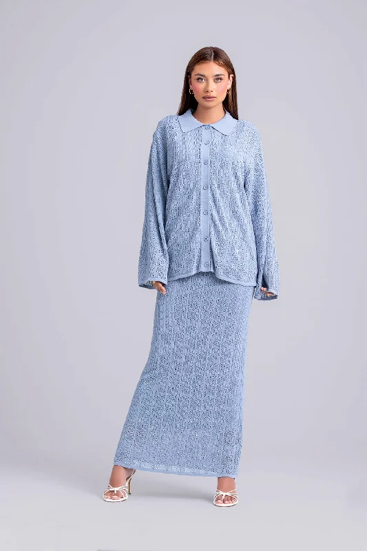 Oula Crochet Top & Maxi Skirt Set- Slate slim fit skirt