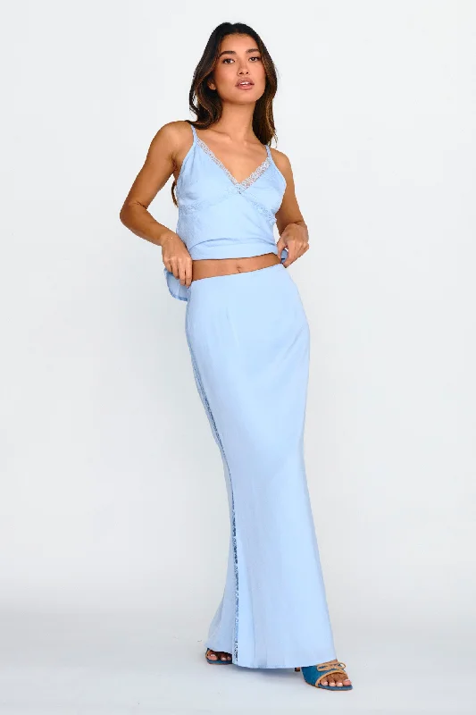 Pammy Lace Trim Maxi Skirt Cloud Blue elastic waist skirt