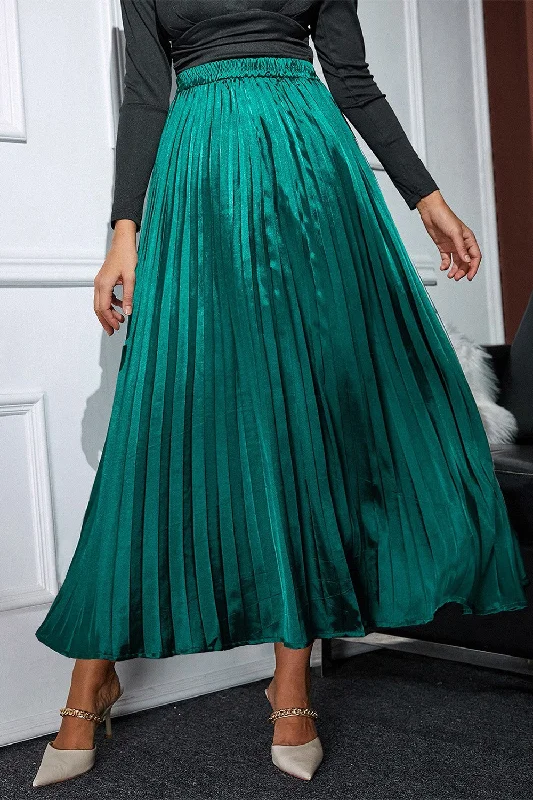 Pleated Elastic Waist Midi Skirt elastic waist skirt
