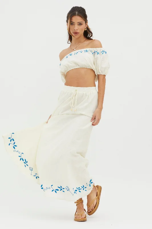 Ritual Embroidered Hem Midi Skirt Beige chiffon skirt delicate