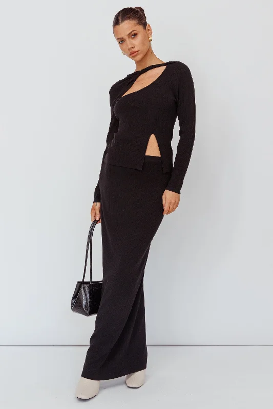 Rossana Knit Maxi Skirt Black silk skirt luxurious