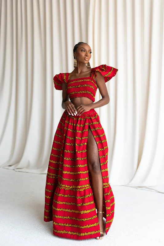 RUWE Tiered African Print Maxi Skirt linen skirt natural