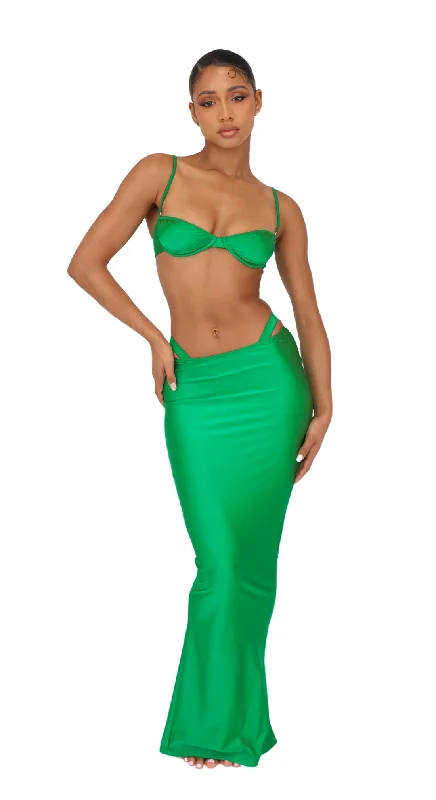 SAIDA MAXI SKIRT - SHINY GREEN relaxed fit skirt