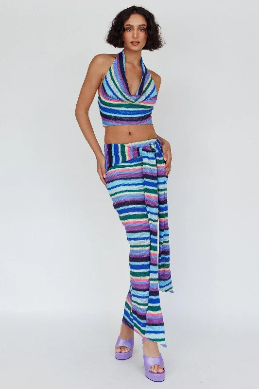 Sammi Tie Waist Knit Maxi Skirt Purple Multi lace skirt intricate
