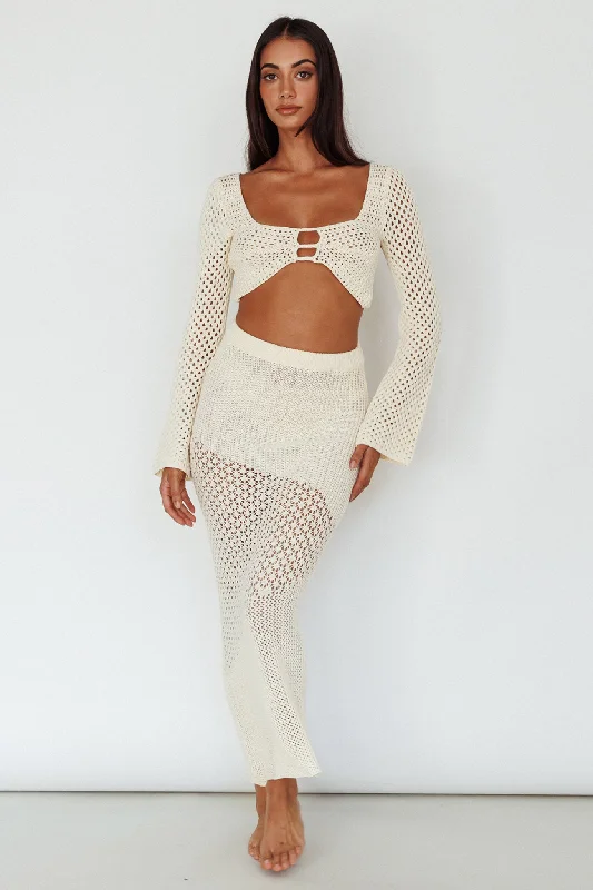 Serenity Sky Crochet Midi Skirt Milk maxi skirt elegant