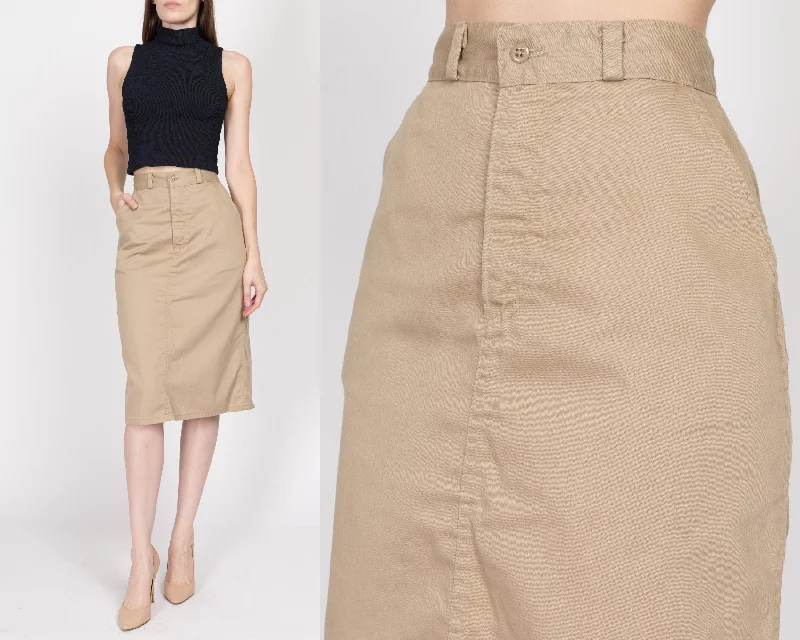 Small 70s Osh Kosh B'Gosh Khaki Midi Skirt 25.5" wool skirt sturdy