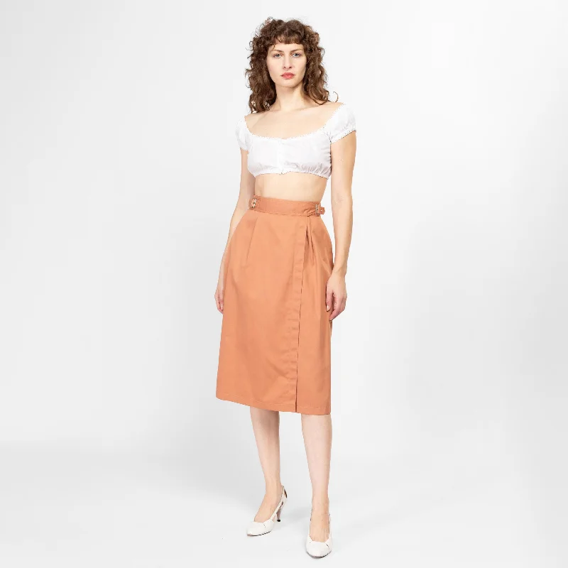 Small 80s Minimalist Apricot Midi Wrap Skirt denim skirt trendy