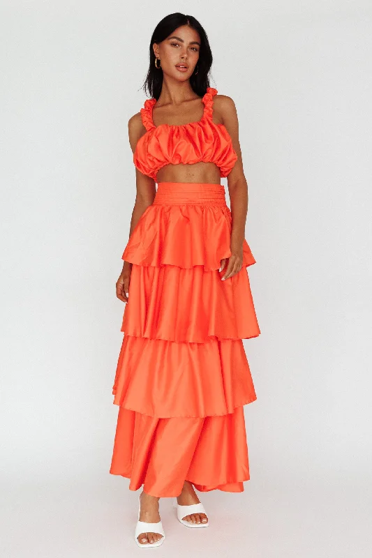 Sozo Layered Maxi Skirt Orange zip skirt side