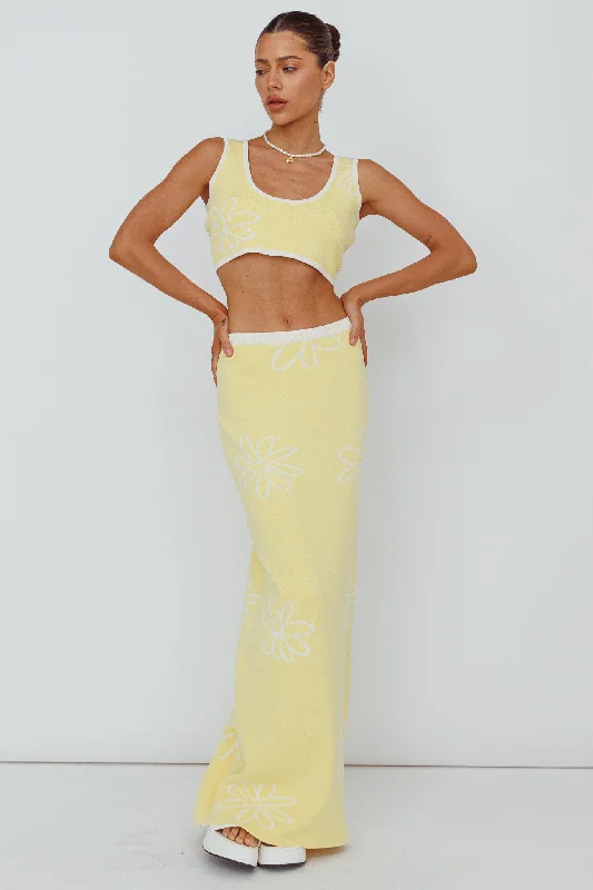 Sunland Knit Maxi Skirt Flower Light Lemon denim skirt classic