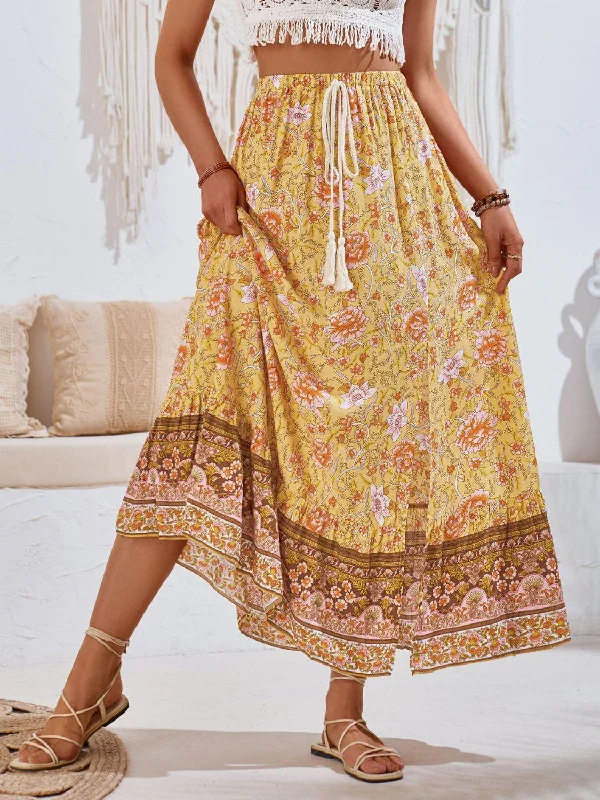Tied Printed Midi Skirt high waist skirt
