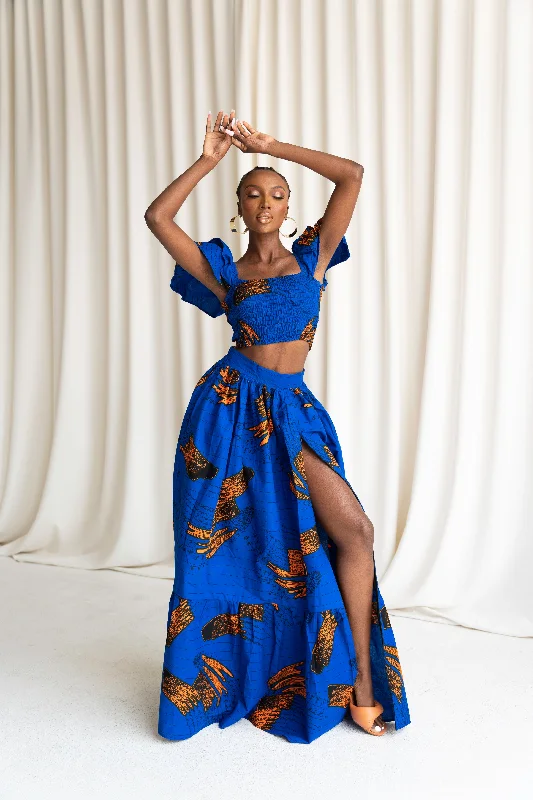 TORI Tiered African Print Maxi Skirt corduroy skirt textured