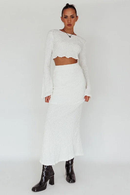 Treasures Textured Midi Skirt White boho skirt vibe