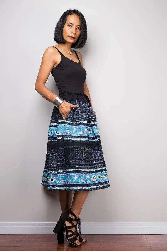 Tribal skirt | Up-cycled vintage Hmong fabric skirt low waist skirt