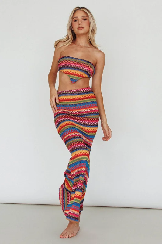 Tulum Knit Midi Skirt Pink Multi wool skirt sturdy