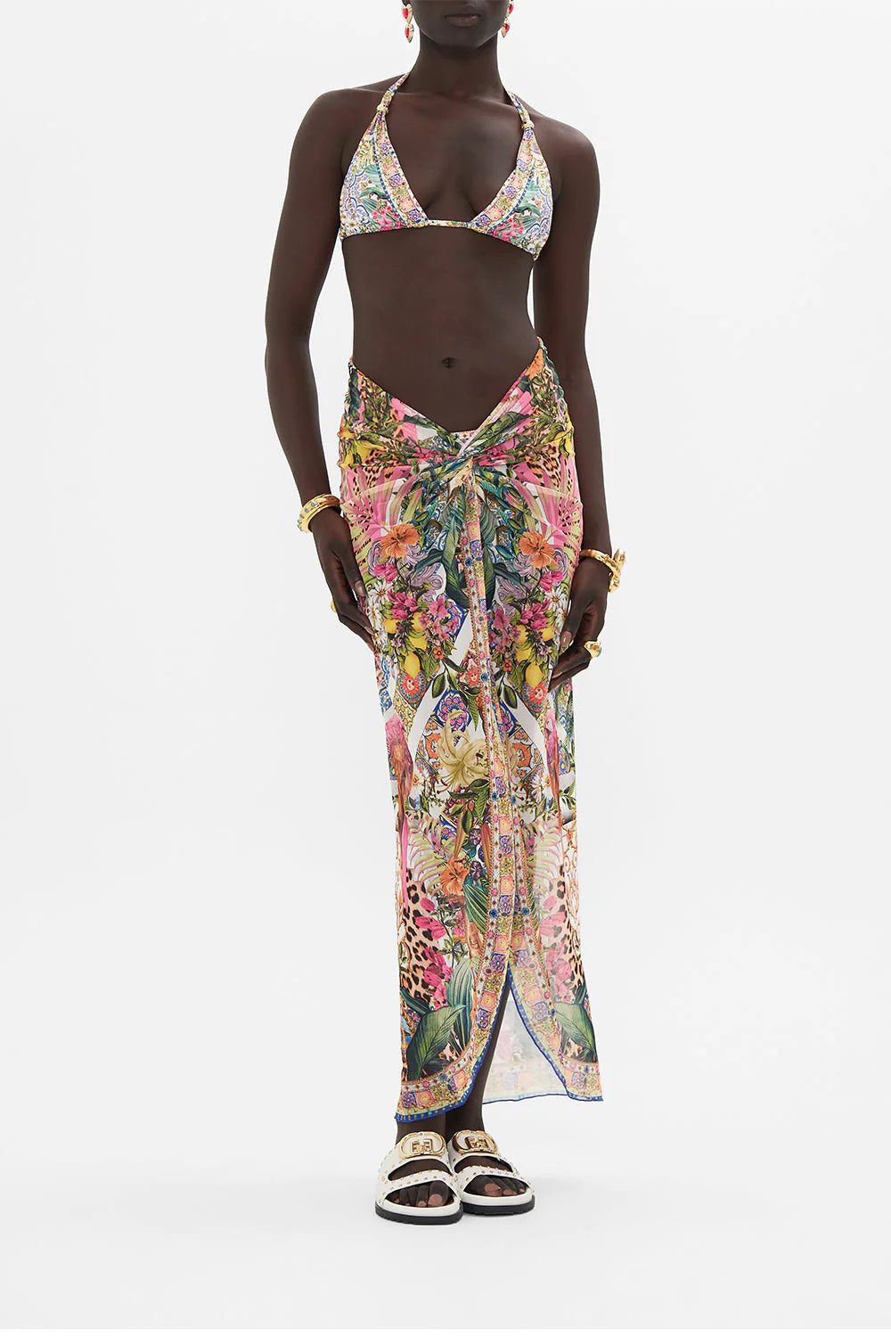 Twist Front Long Skirt - Flowers of Neptune breathable skirt fabric