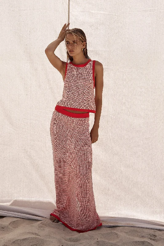 Val Knit Maxi Skirt (Red) mini skirt trendy