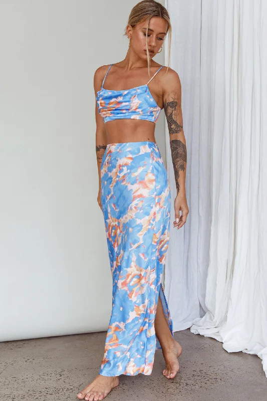 Well Versed Maxi Skirt Abstract Blue linen skirt airy