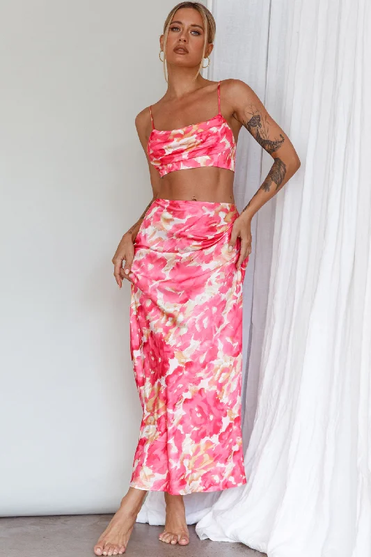Well Versed Maxi Skirt Abstract Pink velvet skirt luxurious