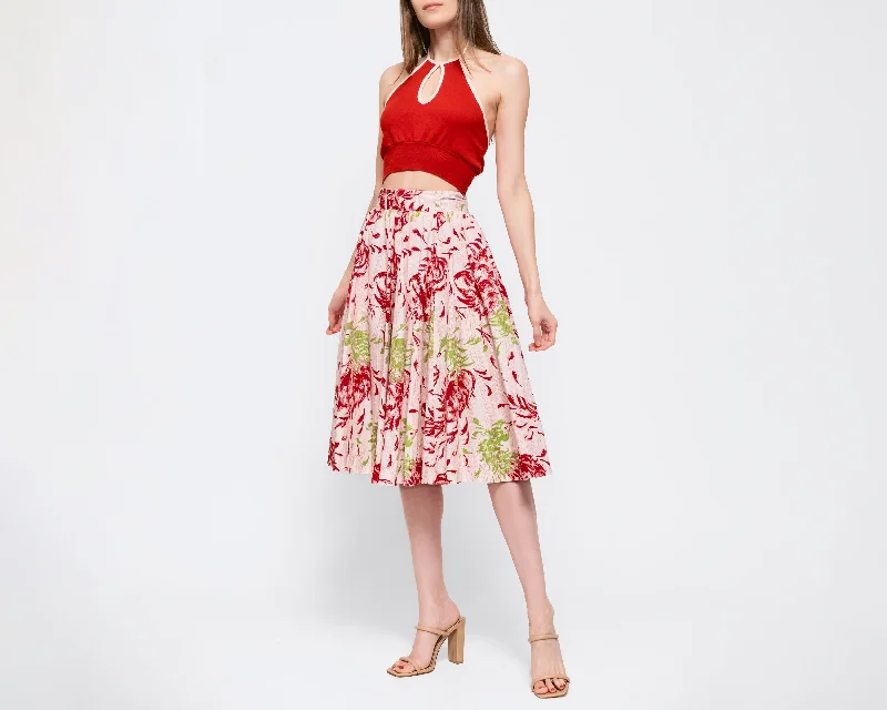 XS 50s 60s Windy Floral Print Circle Skirt 24" pleated skirt texture