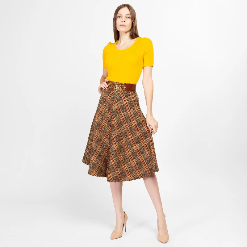 XS 70s Brown Plaid Tweed Schoolgirl Midi Skirt 23" chiffon skirt flowing