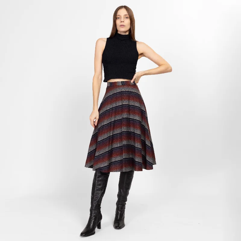 XS 70s Striped Knit Schoolgirl Midi Skirt 25" silk skirt elegant